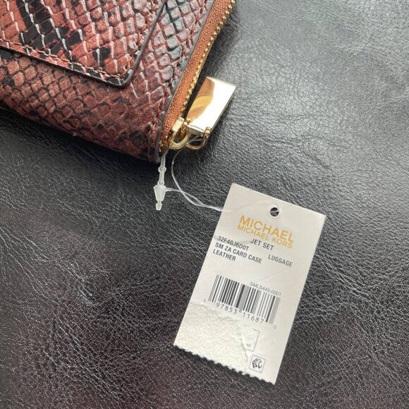 NWT Michael Kors Jet Set Small Leather Wallet Card Case Snake Pattern - Picture 4 of 11